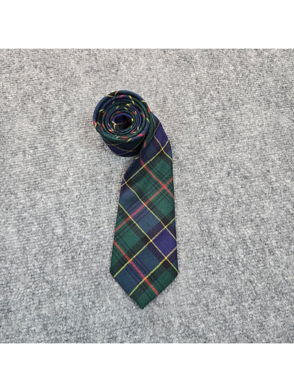 Ogilvie Tartan 100% Wool Tie Made in Scotland Green Navy Plaid